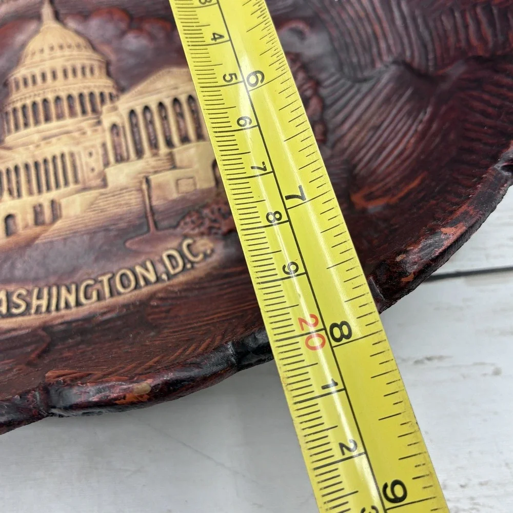 Vintage U.S. Capitol Washington D.C. Souvenir Dish Tray Wood Look Carved Style
